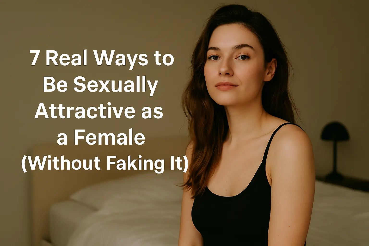 Confident woman in a relaxed bedroom setting representing how to be sexually attractive as a female naturally