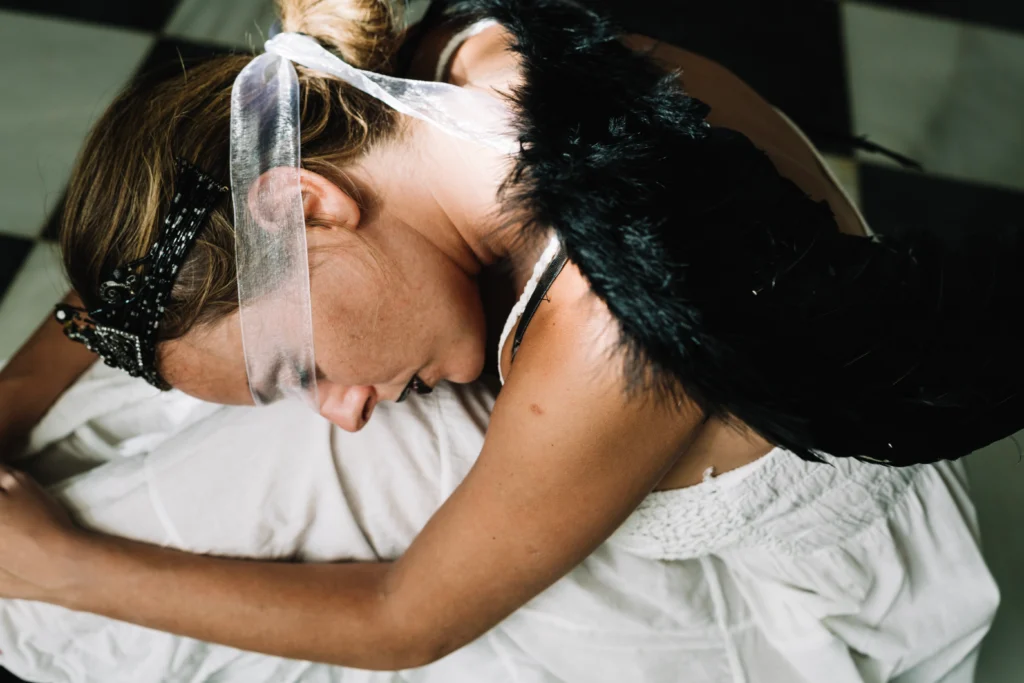 Girl sleeping with blindfold