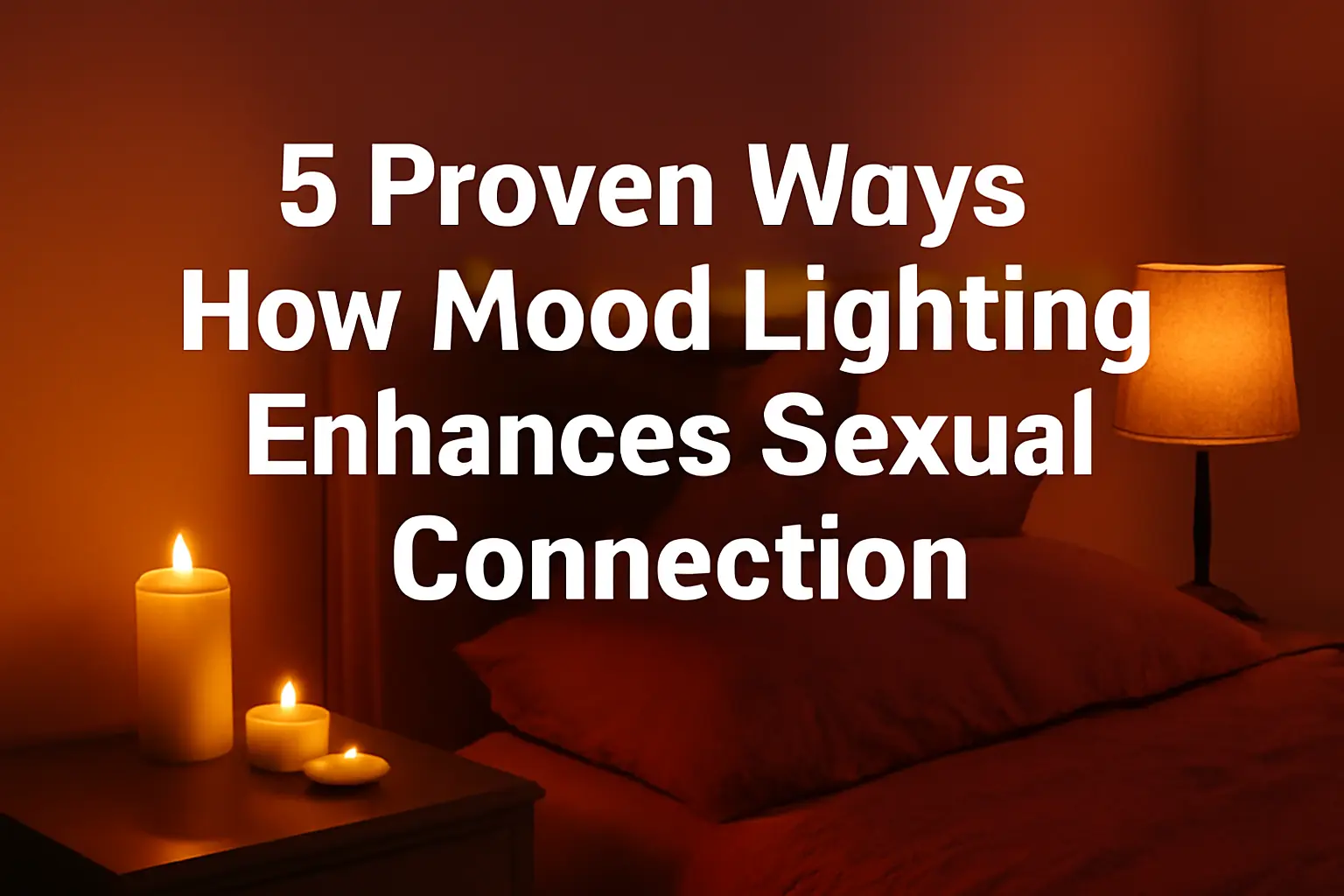 A cozy bedroom with warm, dim lighting featuring candles and a soft glow. The image highlights how mood lighting enhances sexual connection, creating an intimate atmosphere.