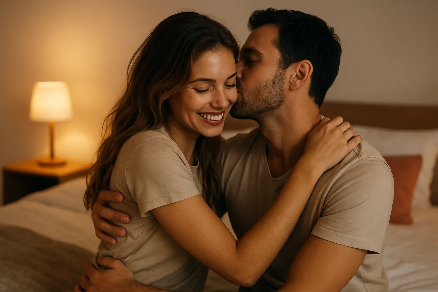 A loving couple sharing intimacy on bed, reflecting foreplay ideas for long-term couples to keep passion alive