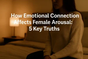 A thoughtful woman in soft lighting reflecting intimacy and emotional connection, symbolizing how emotional connection affects female arousal