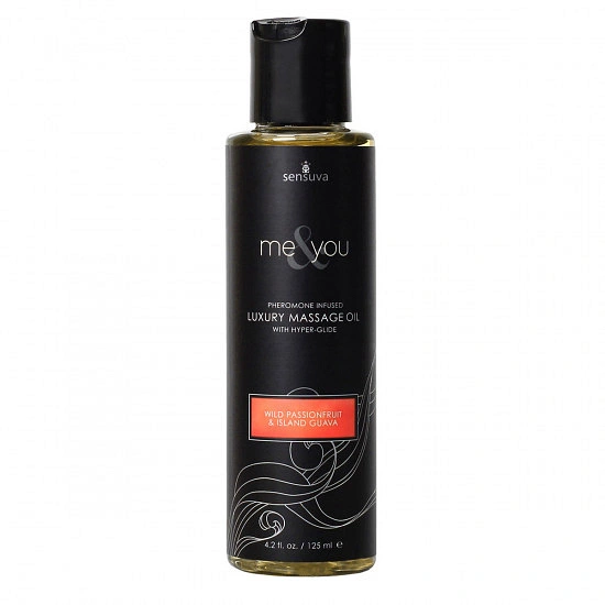 Me & You pheromone massage oil black bottle front view