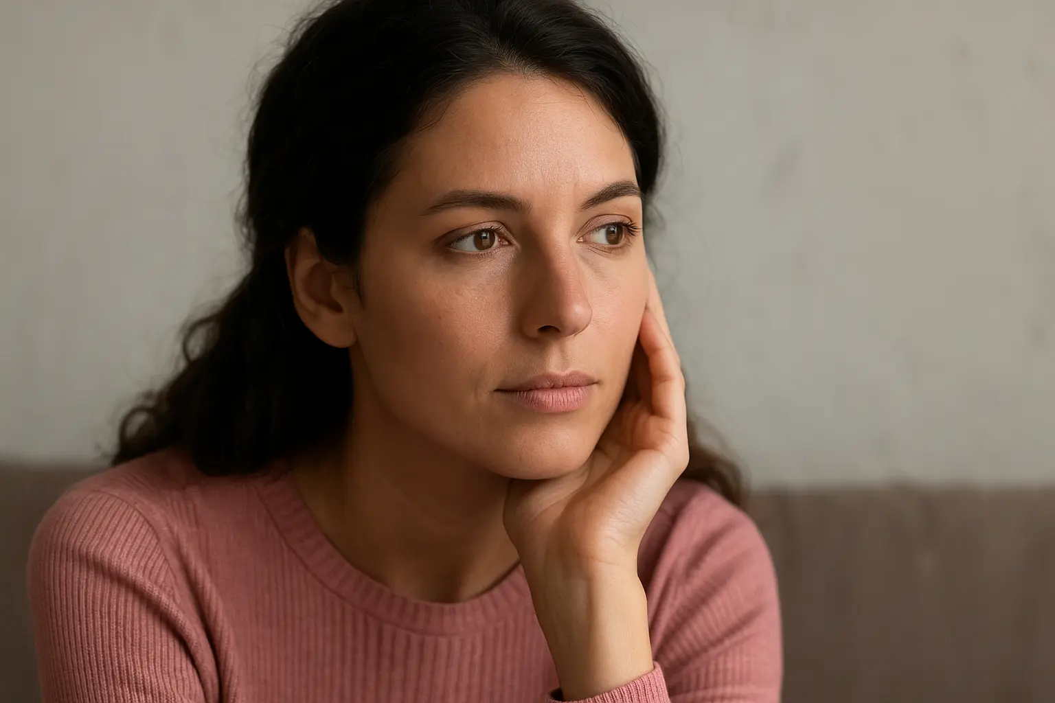 Close-up of a thoughtful woman reflecting on intimacy and relationships, symbolizing the complexity of understanding female desire.