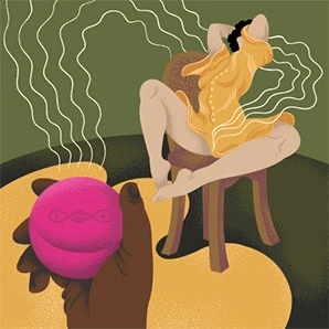 Graphical image of a girl enjoying the pleasure of bullet vibrator