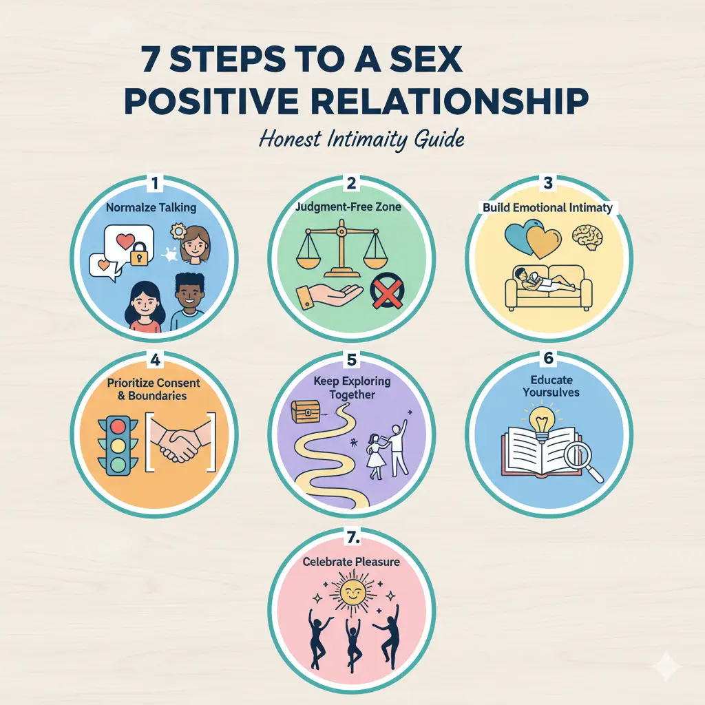 Infographic image for explain the 7 steps for positive sex relationship 