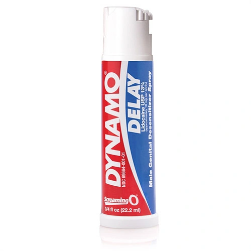 Dynamo delay blue and red bottle front view
