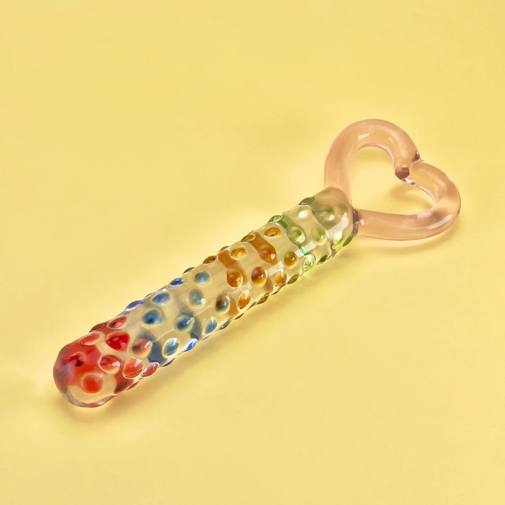 Image showing rainbow heart glass dildo