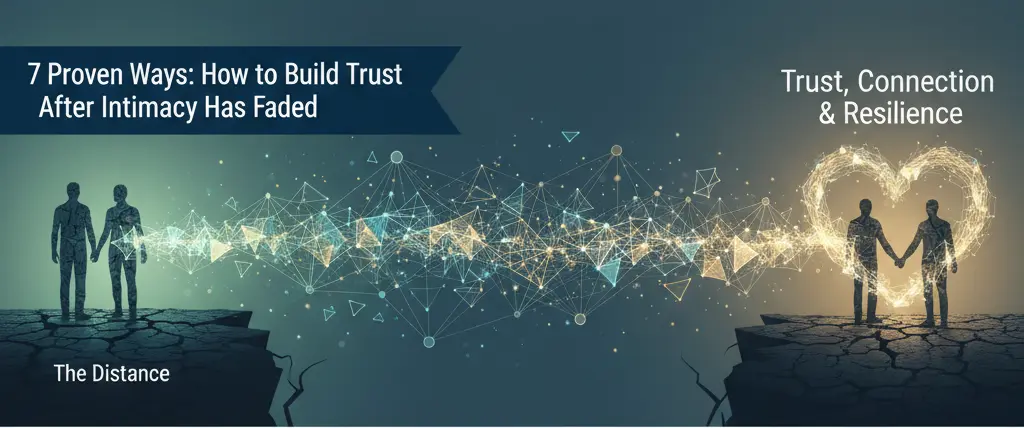 Visual guide or banner for how to build trust after intimacy has faded, showing emotional repair and renewed closeness.