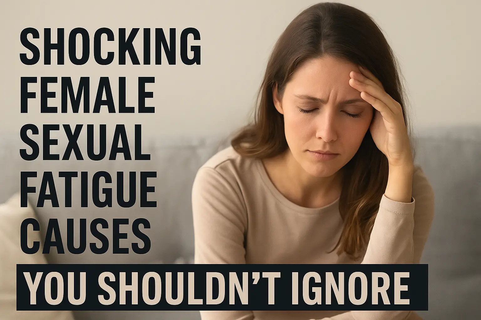 Woman experiencing emotional exhaustion related to female sexual fatigue causes such as stress, hormonal imbalance, and mental overload